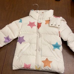 Brand new SAM girls white jacket 4 w/ colorful stars! Has a removable hood/tags!
